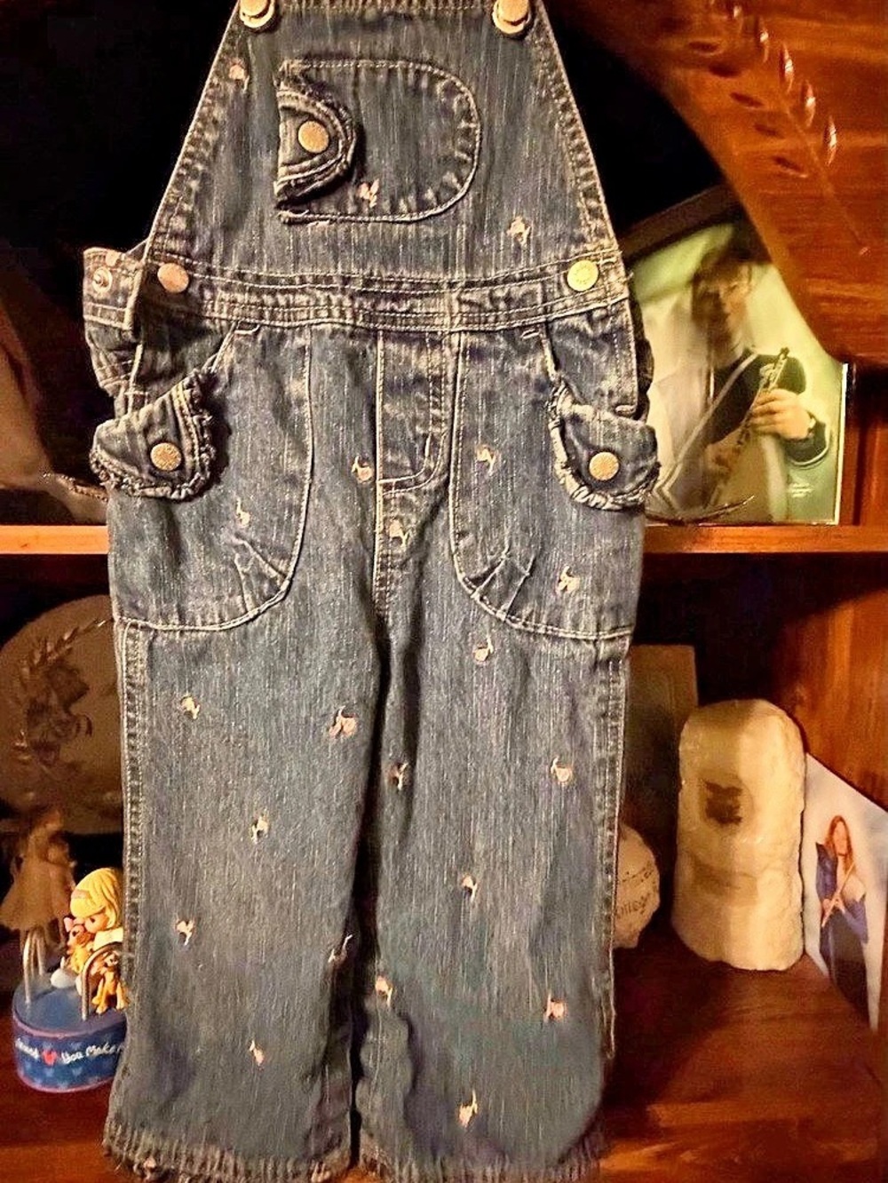 Distressed Denim Overalls in Blue